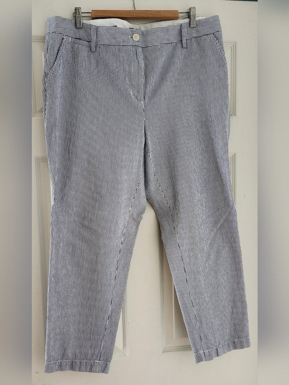 Talbots Petite Striped Seersucker Pants - Blue & White